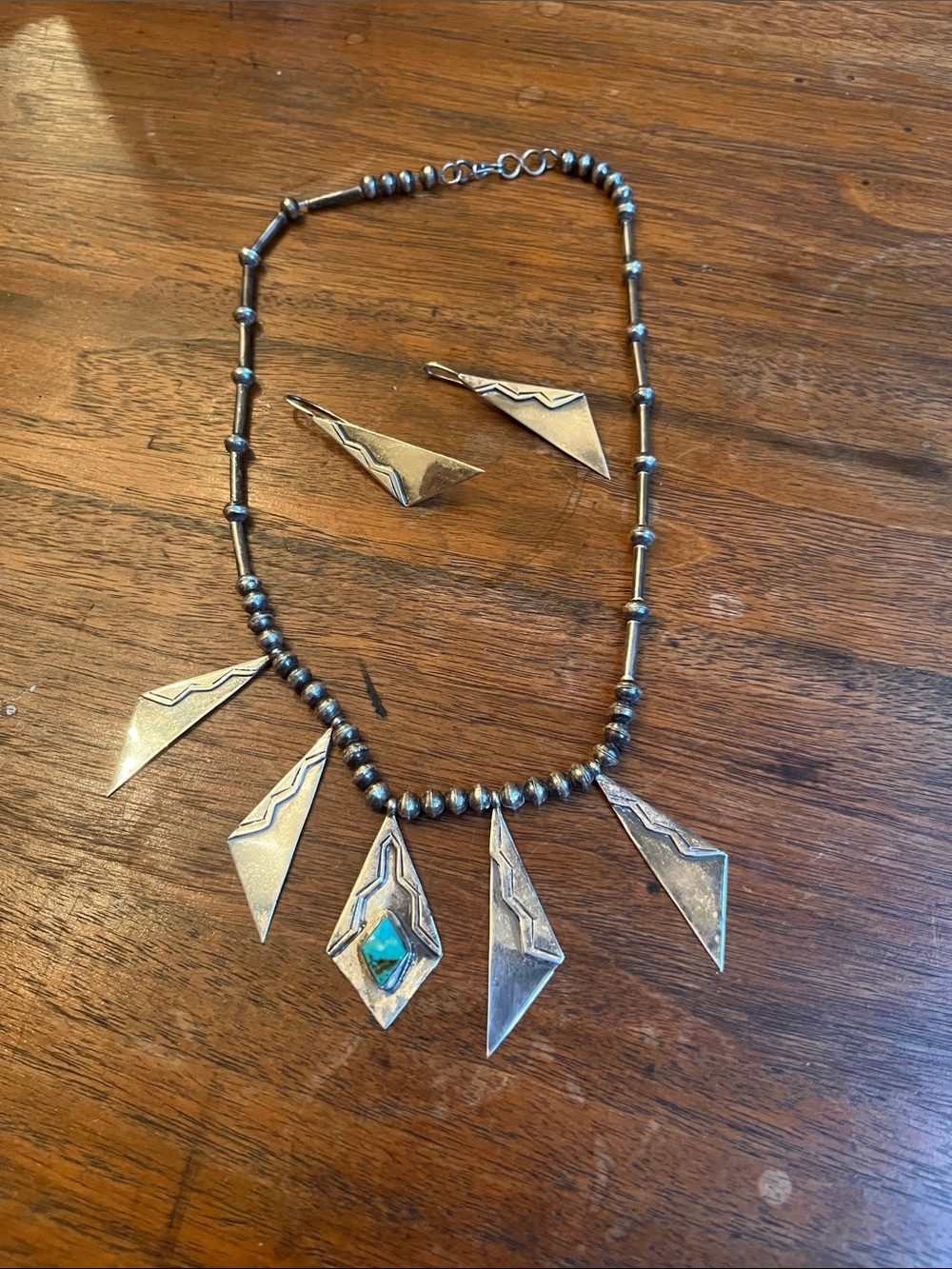 Sterling Silver Native American   Necklace & Earring Set with Turquoise Vintage